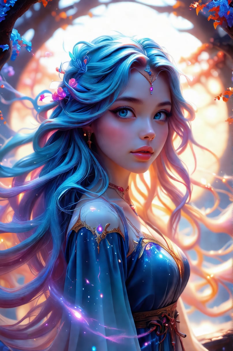 Airbrushing (Beautiful mystical allure) long swirling hair, smart, environment, Using airbrushing for art, often for smooth gradients, spray effects, or automotive art,1 girl,anime