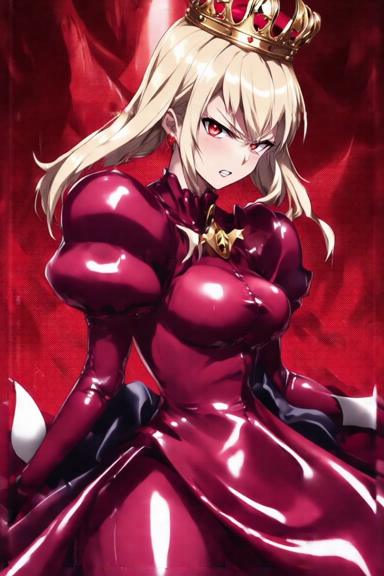 poster of a sexy   [princess, suffering,  burdened by the weight of a crown,  ]  in a  [ ], pissed_off,angry, latex uniform, eye angle view, ,dark anime