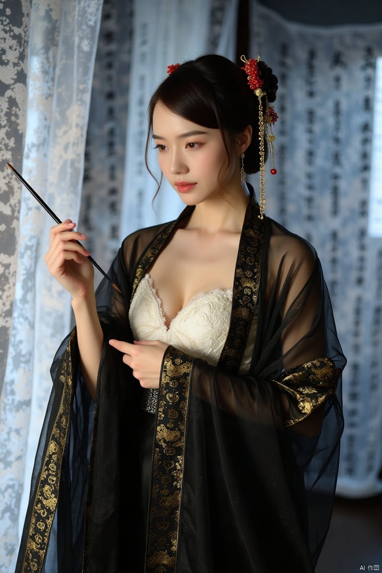 This is a high-resolution photograph capturing,  realistic photos,  Full body photo. A woman dressed in Chinese Tang Dynas...