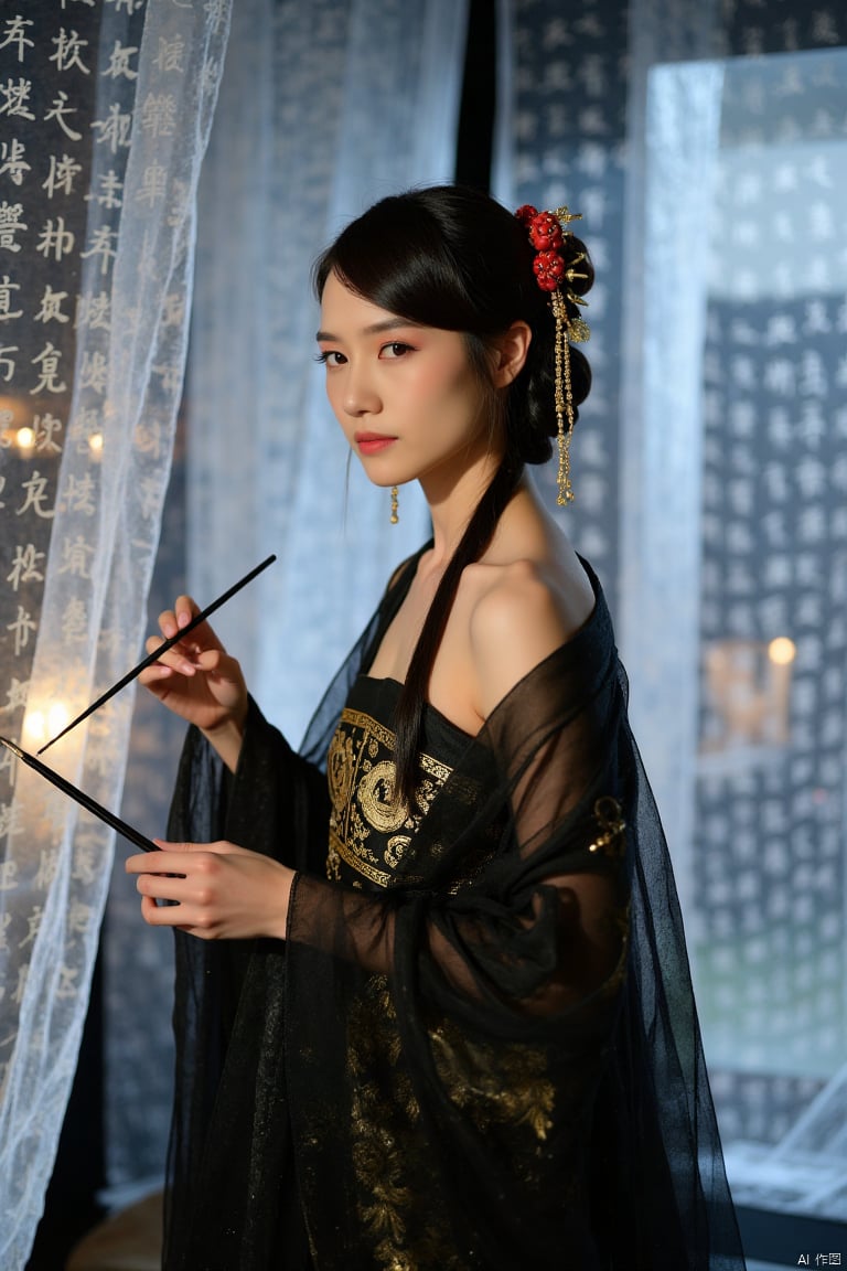 This is a high-resolution photograph capturing,  realistic photos,  Full body photo. A woman dressed in Chinese Tang Dynas...