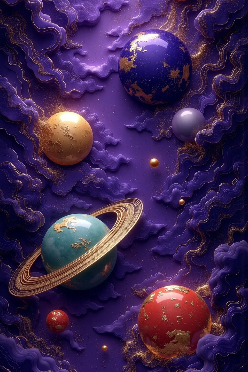 A mesmerizing depiction of the universe in a Chinese contemporary art style,  featuring a violet expanse accented with rad...
