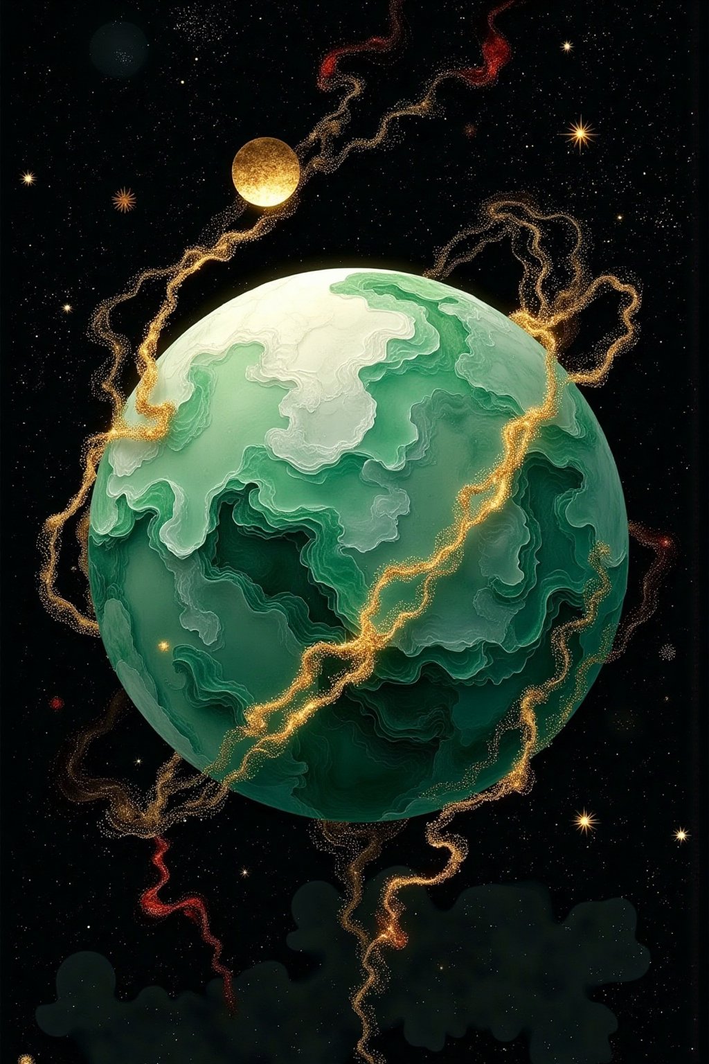 A breathtaking depiction of Earth in a Chinese contemporary art style,  celebrating both nature and the cosmos. The Earth...
