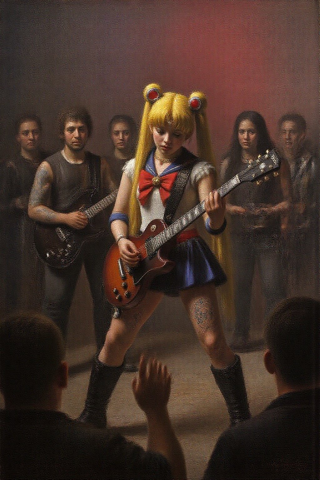 janver1 painting of punk sailor moon playing a guitar at a heavy metal mosh pit,  tattoos,  pearcing by NobodyButMeow on T...