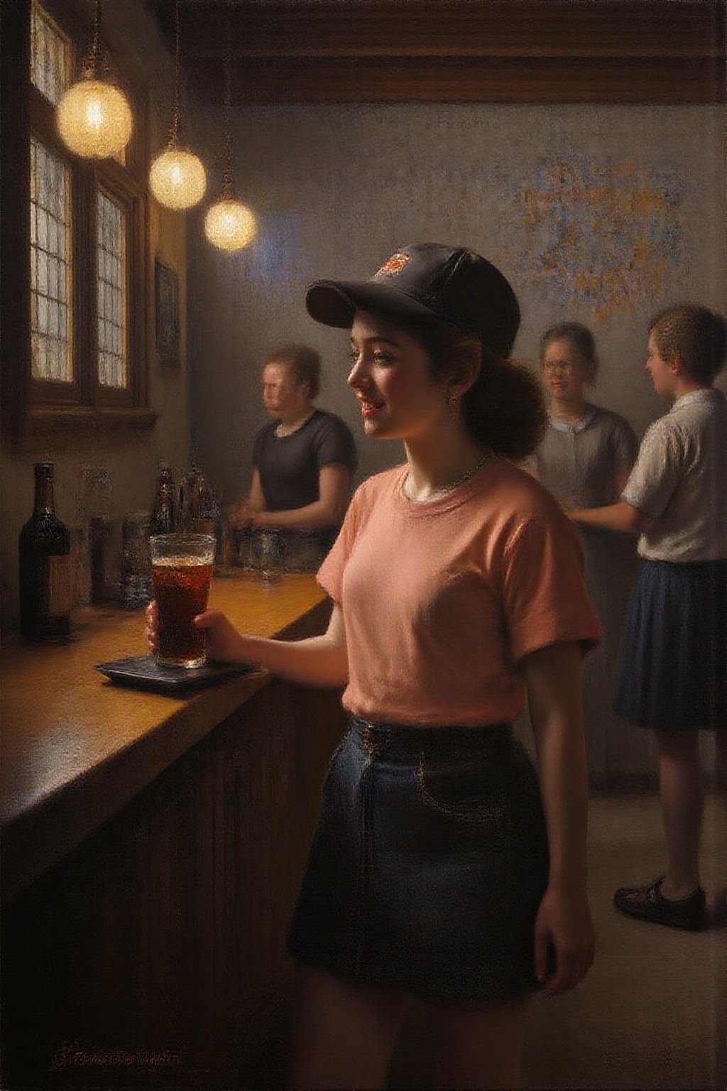janver1 painting The air buzzes with the energy of a busy bar,  a mix of music,  conversation by NobodyButMeow on Tensor.Art