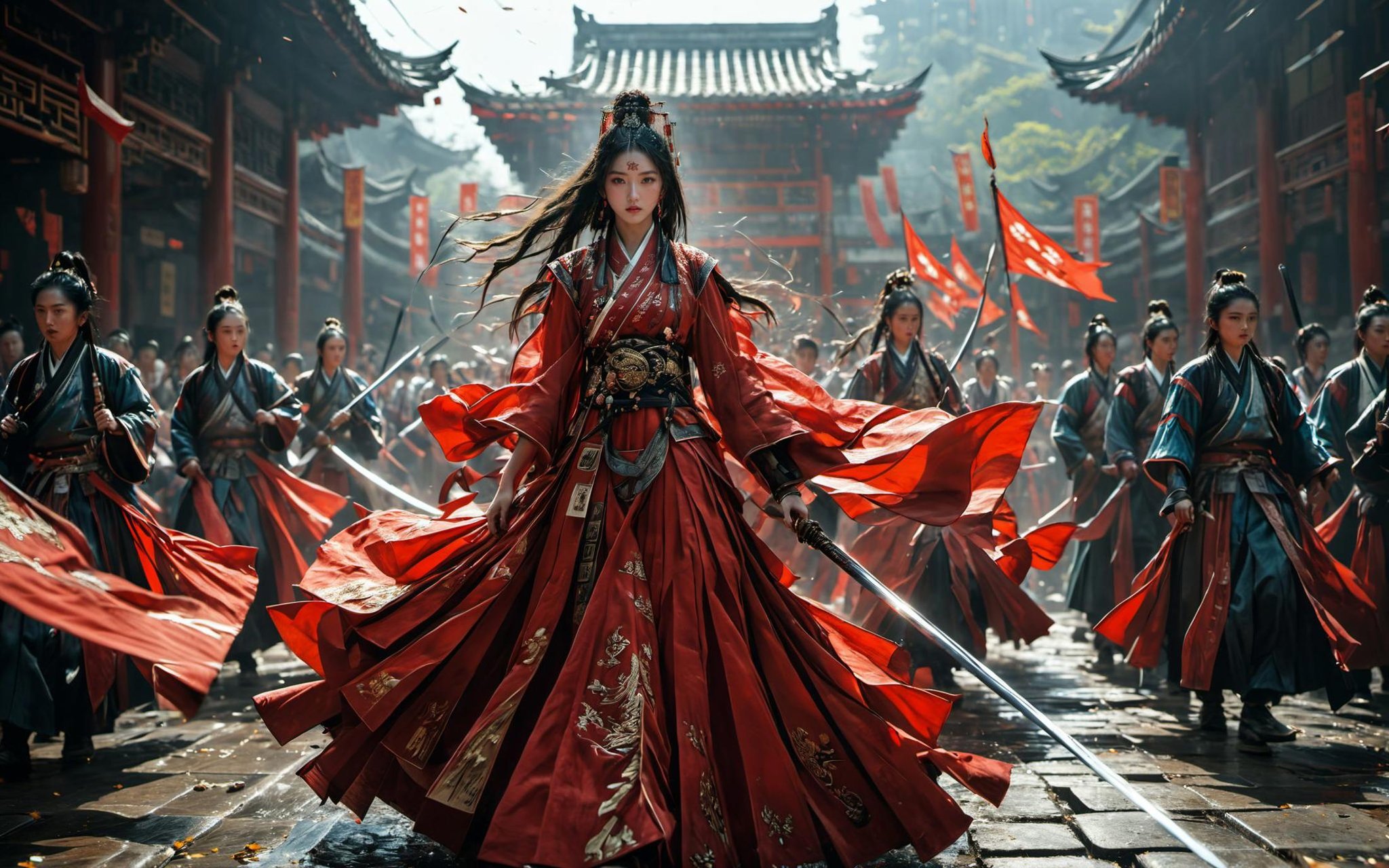 XUER martial arts style,  1girl,  red hanfu by B站绪儿已成精 on Tensor.Art