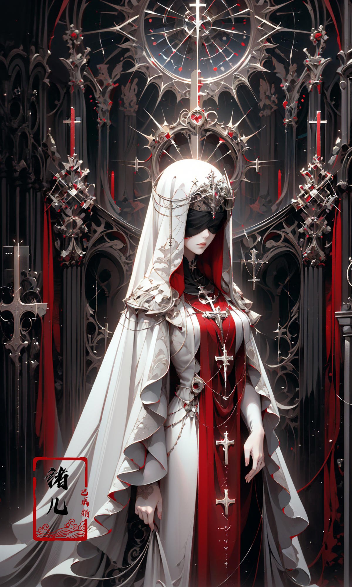 the goddess by shadrach jaroshelev,  in the style of gothic futurism,  dark white and light red by B站绪儿已成精 on Tensor.Art