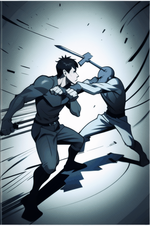 concise animation of a gang knife fight,  streetfight,  1 versus 1 by Podmike on Tensor.Art