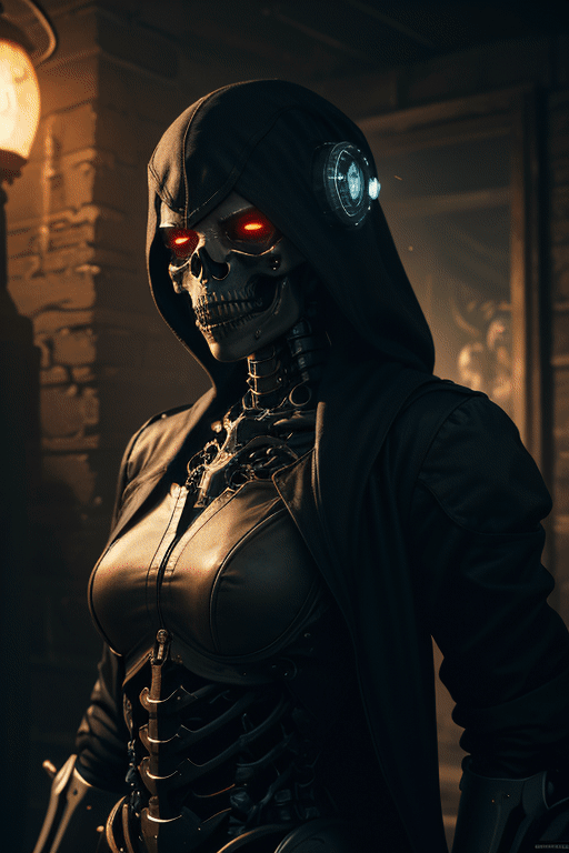 (Very detailed 8K wallpaper),  A masterfully detailed portrait of a sinister necromancer,  their face shrouded in darkness...