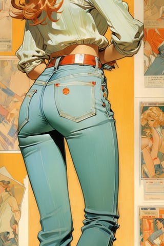 Girl in jeans,  waist back view, akimbo, art by J.C. Leyendecker . anime style, key visual, vibrant, studio anime, highly detaile