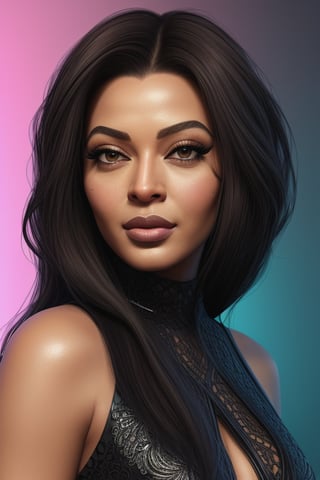 mix of aishwarya rai and beyonce knowles , Professional and fashionable black girl with shiny dark brown long hair, very dark skin,mole_under_eye, mole_in_the_chin, big beautiful eyes, natural makeup, cat-eye eyeliner, hazel brownish eye color, full body, cover, hyperdetailed painting, luminism, octane render, Bar lighting, complex, 8k resolution concept art portrait by Martina Fačková and Prywinko Art, Artgerm, WLOP,  fractal isometrics details bioluminescence, hypereallistic cover photo awesome full color, hand drawn, bright, gritty, realistic, davinci, erte .12k, intricate. hit definition , cinematic,Rough sketch, mix of bold dark lines and loose lines, bold lines, on paper , real life human,photorealistic