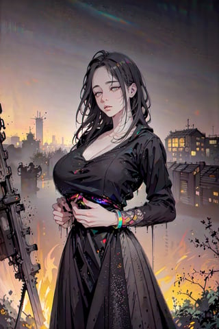 (RAW photo, best quality), (realistic, photo-Realistic:1.3), best quality, masterpiece, beautiful and aesthetic, 16K, (HDR:1.4), high contrast, (vibrant color:0), (muted colors, dim colors, soothing tones:1.4), cinematic lighting, ambient lighting, sidelighting, Exquisite details and textures, cinematic shot, Cold tone, (Bright and intense:1.1), wide shot, by xm887, ultra realistic illustration, siena natural ratio, head to toe, very long Straight black hair, Gray bracelet, deep V white shirt, shirt unbuttoned, a beautiful instagram irani girl, 30yo healthy girl, seductive look, sexy eyes, big boobs, simple gradients, skin grain detail, Digital art, by IrinaKapi, sf, intricate artwork masterpiece, ominous, matte painting movie poster, golden ratio, trending on cgsociety, intricate, epic, trending on artstation, by artgerm, h. r. giger and beksinski, highly detailed, vibrant, production cinematic character render, ultra high quality model
