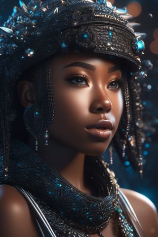 Cute creature black girl. terraforming. Miki Asai Macro photography, close-up, hyper detailed, trending on artstation, sharp focus, studio photo, intricate details, highly detailed, by greg rutkowski detailed face, detailed