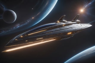 4k,intricate detail,wallpaper,colorful Light,(masterpiece),absurdres,
"Create a detailed and realistic depiction of a space lightspeed, starship, focusing on its iconic wave motion gun, sleek hull design, and the cosmic backdrop, capturing the essence of its interstellar voyage,
,Renaissance Sci-Fi Fantasy,High Renaissance,Sci-Fi,Starship