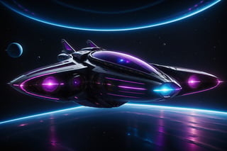 cyberpunk starship navigating the cosmos with sleek, angular contours, adorned by vibrant colored neon lights illuminating the vast darkness of space. Its metallic hull features intricate circuitry, reflecting the fusion of futuristic technology and gritty urban style. Agile thrusters propel the ship forward, leaving luminous streaks against the cosmic backdrop. This cyberpunk starship embodies the essence of a high-tech, edgy exploration through the interstellar frontier,cyberpunk style, unreal engine 5, vivid colors, gorgeous space background, hyperdetailed, 16K, perfect symmetry, octane render.

