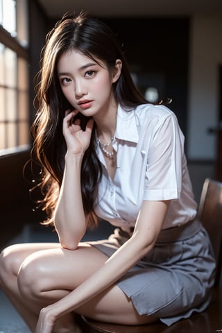 1girls,solo,thai school uniform,low angle photo Lift up skirt. ,masterpiece, best quality, wallpaper, ultra-detailed,
Soft Illumination, Gentle Shading, Subtle Depth, masterpiece,best quality, beautiful and aesthetic,The edges of the eyelashes are thick and sharp,Sharp picture 4k,colorful pictures, 
