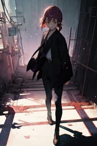 1girl ,oliver and purple,  gradient,  shadow, dramatic lighting 
watercolor   ,Lain Iwakura (Serial Experiments Lain)