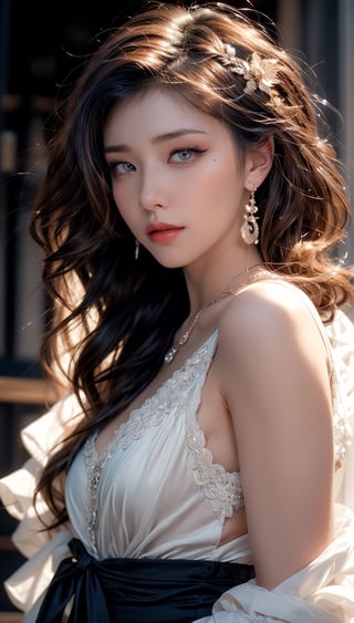 (RAW photo, best quality), (realistic, photo-Realistic:1.3), best quality, masterpiece, beautiful and aesthetic, 16K, (HDR:1.4), high contrast, (vibrant color:1.4), (muted colors, dim colors, soothing tones:0), cinematic lighting, ambient lighting, sidelighting, Exquisite details and textures, cinematic shot, Warm tone, (Bright and intense:1.2), wide shot, by xm887, ultra realistic illustration, anime style, siena natural ratio, Art by Josephine Wall and Stephanie Law, Linda Ravenscroft, Kinuko Y. Craft, ornate Art Nouveau style,  	low angle view,	very long curly black hair,	Indigo	a Sheer Sarong Wrap, wavy plastic clothes,	a beautiful Russian girl,	Aqua eyes,		juicy lips, honey - colored eyes, Long Eyelashes, Hourglass body, thin waist, 	Mistyrose-hued portrait blending styles of John Raymond Garrett, Richard Corben, Gahan Wilson, featuring detailed facial features with sharp eyes and soft skin texture, chiaroscuro lighting, high contrast, pen and ink, ultra fine detailing.
