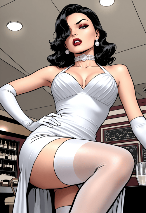 Vintage Satin Halter-Neck and Hair | Two-fer Woof- by miaomiao on Tensor.Art