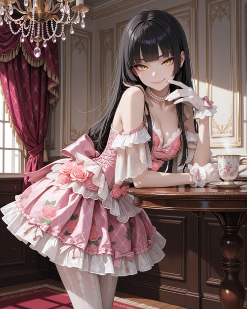 Pink lace tiered dress by luxiaoai on Tensor.Art