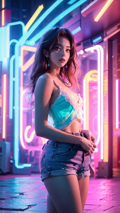 赛博霓虹灯背景美女 by 一念 on Tensor.Art