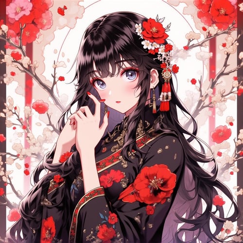 花鸟装饰风美女 by ai老头 on Tensor.Art