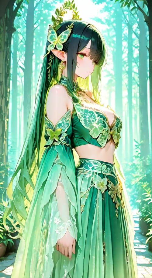 Sage Green Gold Embroidery Fairy Elf Outfit by reprinter on Tensor.Art