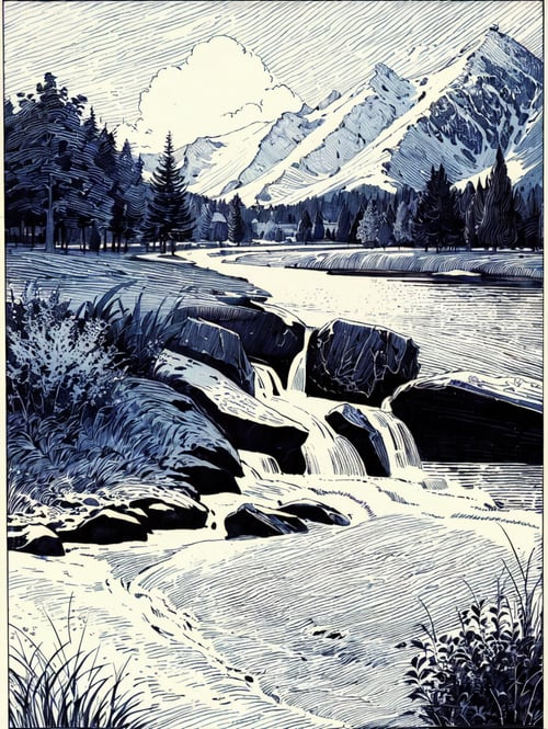 黑白画|钢笔画|线条画|CJ PD-V1.0 by 辞旧C on Tensor.Art