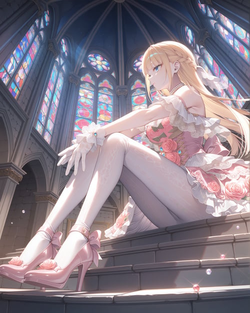 Pink lace tiered dress by luxiaoai on Tensor.Art