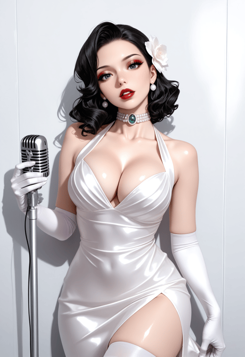 Vintage Satin Halter-Neck and Hair | Two-fer Woof- by miaomiao on Tensor.Art