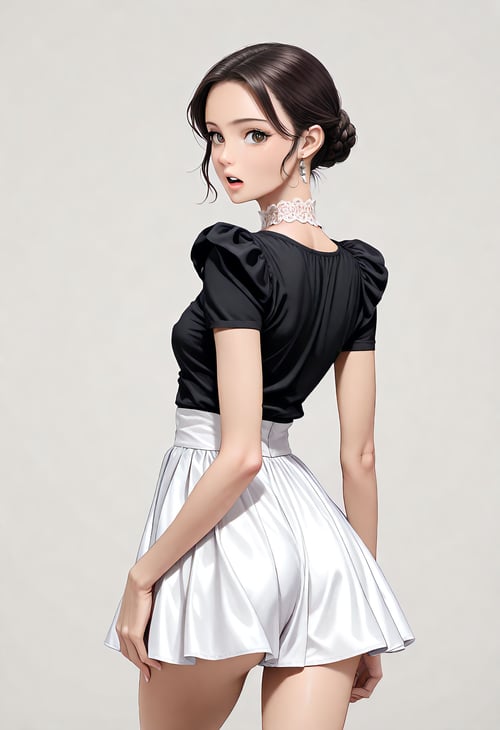 D065 Black Silk Shirt White Short Skirt-IL by reprinter on Tensor.Art