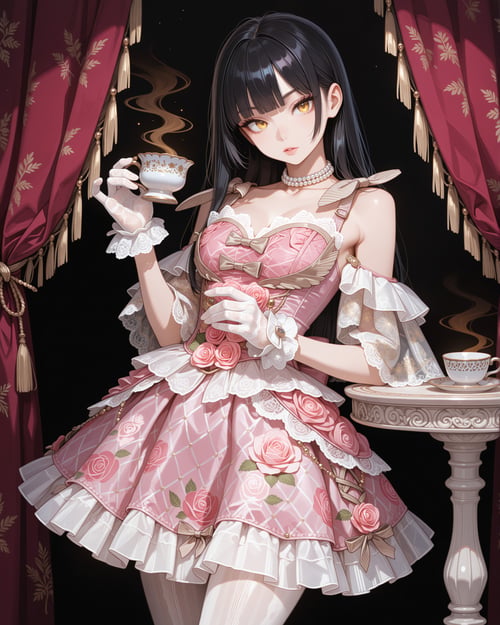 Pink lace tiered dress by luxiaoai on Tensor.Art