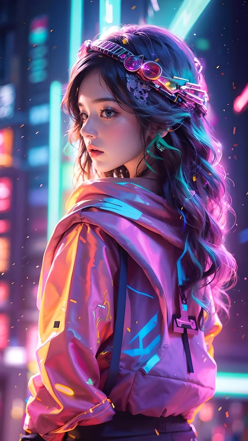 赛博霓虹灯背景美女 by 一念 on Tensor.Art