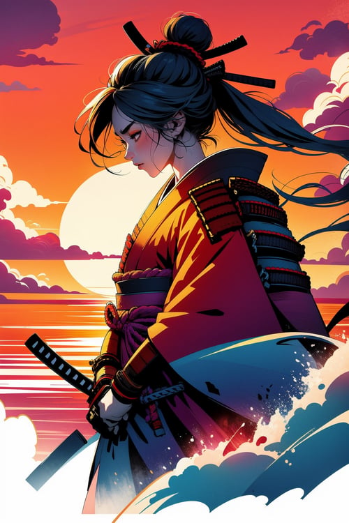 SUNSET AND SAMURAI by APOLLOYIN on Tensor.Art