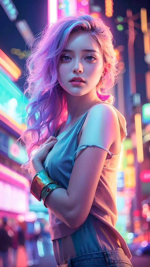 赛博霓虹灯背景美女 by 一念 on Tensor.Art