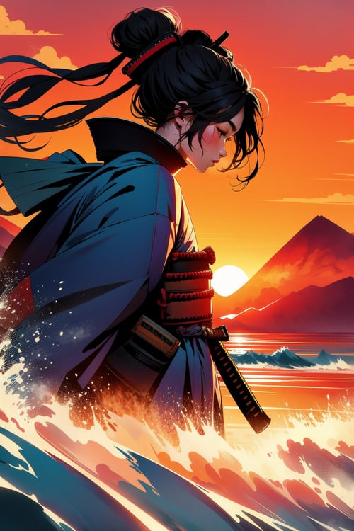 SUNSET AND SAMURAI by APOLLOYIN on Tensor.Art