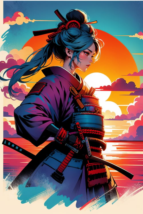 SUNSET AND SAMURAI by APOLLOYIN on Tensor.Art