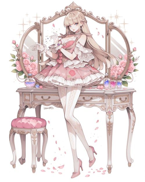 Pink lace tiered dress by luxiaoai on Tensor.Art