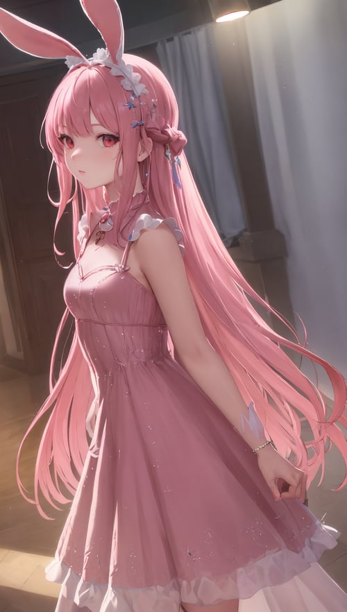 绝色粉发粉裙兔耳少女 by 福喜闲人 on Tensor.Art