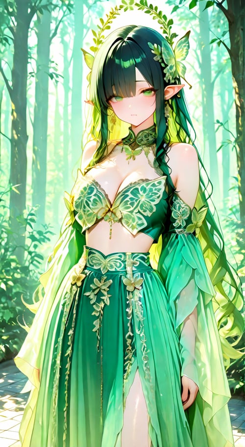 Sage Green Gold Embroidery Fairy Elf Outfit by reprinter on Tensor.Art