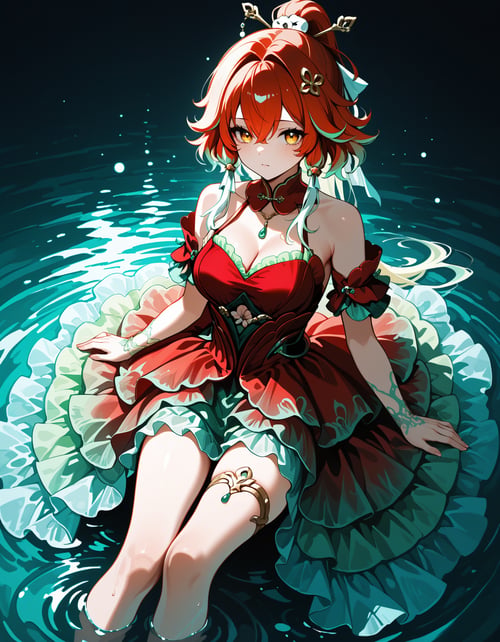 Into The Sea Neon Frilled High Low Dress by EroBytes on Tensor.Art