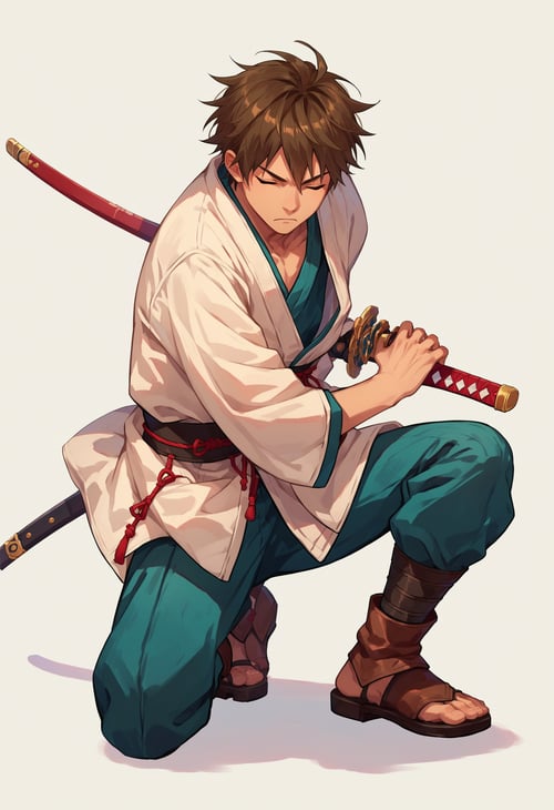 (PonyXL pose) Battoujutsu (ready to draw sword pose) | 居合 · 抜刀 by Akiseki on Tensor.Art