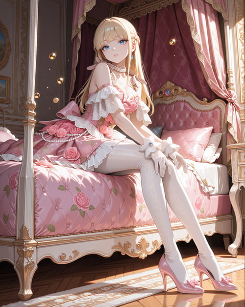 Pink lace tiered dress by luxiaoai on Tensor.Art