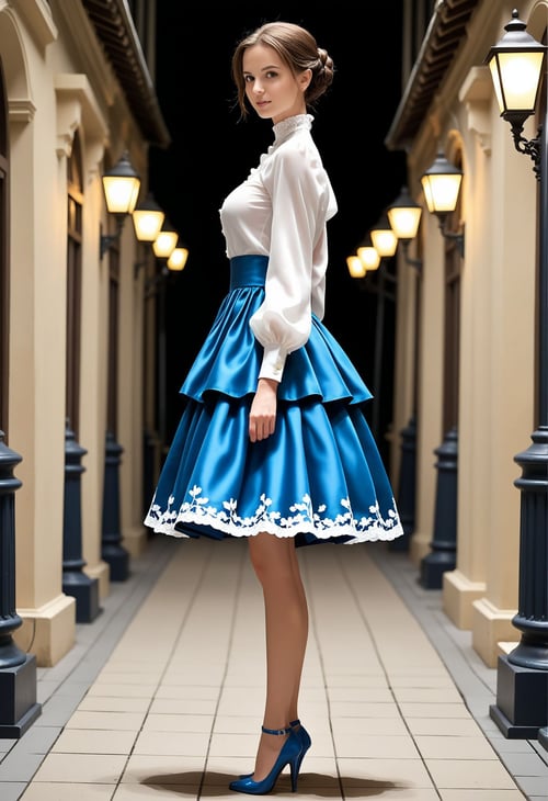 D067 Puffy Sleeve Ruffle Shirt w Layered Skirt-IL by reprinter on Tensor.Art
