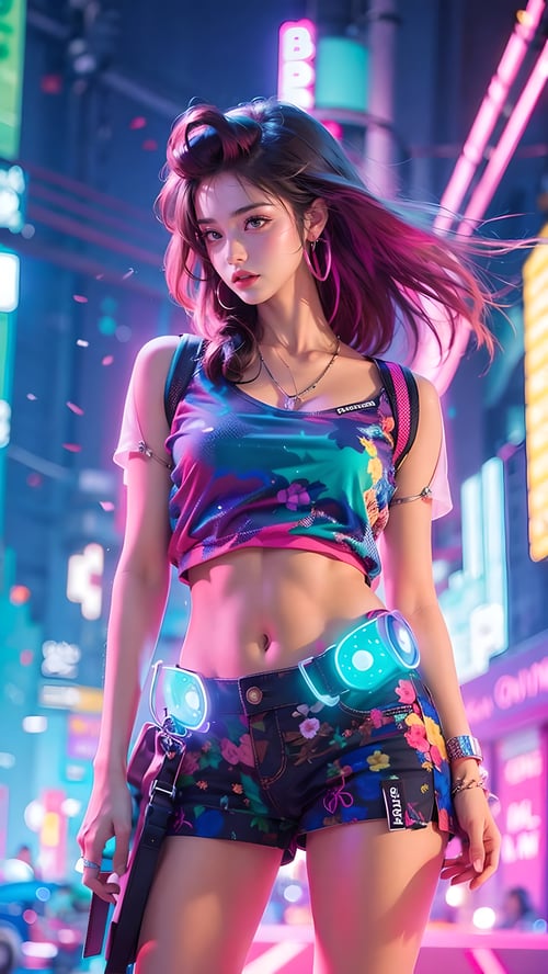 赛博霓虹灯背景美女 by 一念 on Tensor.Art