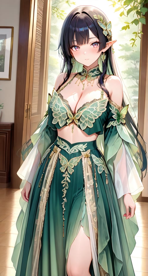Sage Green Gold Embroidery Fairy Elf Outfit by miaomiao on Tensor.Art