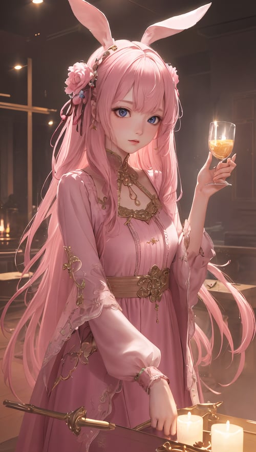 绝色粉发粉裙兔耳少女 by 福喜闲人 on Tensor.Art