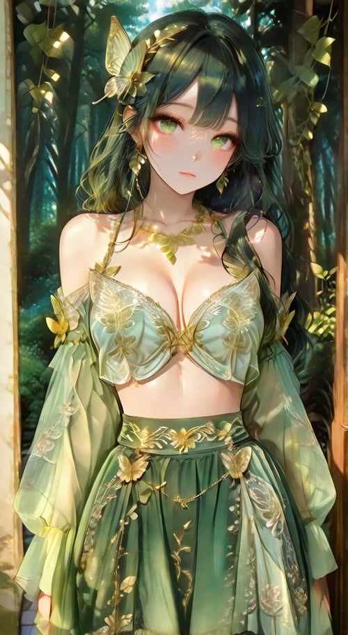 Sage Green Gold Embroidery Fairy Elf Outfit by miaomiao on Tensor.Art