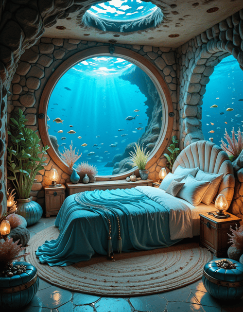 bedroom of the Mermaid v2 illu blue version by user_874754251056777575 on Tensor.Art