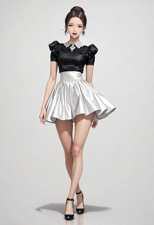 D065 Black Silk Shirt White Short Skirt-IL by reprinter on Tensor.Art
