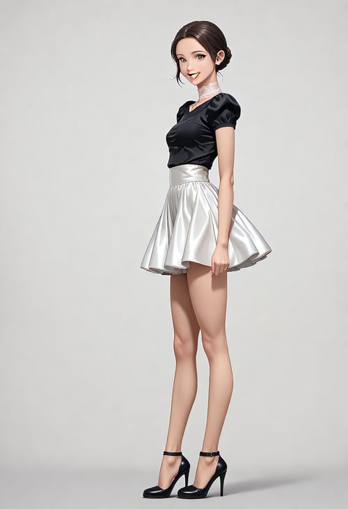 D065 Black Silk Shirt White Short Skirt-IL by reprinter on Tensor.Art